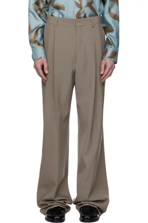 DRIES VAN NOTEN Pantalon droit gris en laine