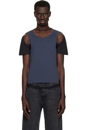 ECKHAUS LATTA T-shirt étagé bleu marine et noir à découpe aux épaules