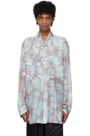 DRIES VAN NOTEN Chemise rose et bleu en soie