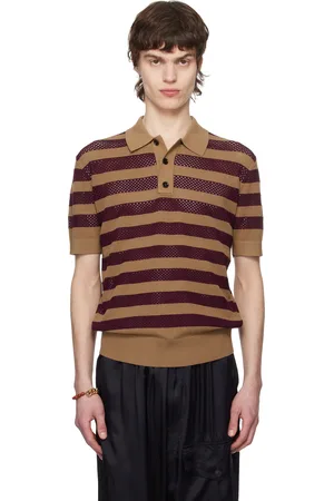 DRIES VAN NOTEN Polo beige et bourgogne à rayures