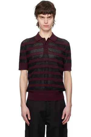 DRIES VAN NOTEN Polo mauve et bleu marine à rayures