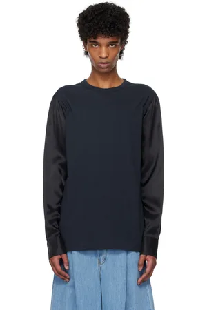 DRIES VAN NOTEN T-shirt bleu marine à panneaux