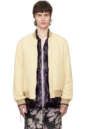 DRIES VAN NOTEN Blouson aviateur réversible jaune en gabardine