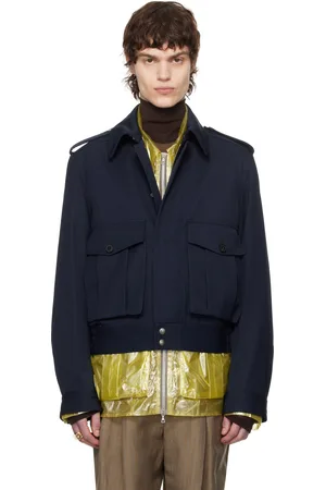DRIES VAN NOTEN Blouson bleu marine en gabardine de laine