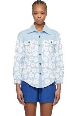 Msgm Chemise bleue en denim à motif fleuri imprimé