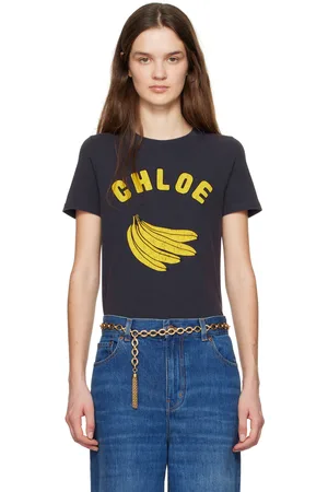 Chloé Micro t-shirt bleu marine à logo