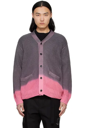 SACAI Cardigan teint en plongée gris et rose en tricot