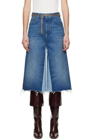 Chloé Short de style bermuda bleu en denim à patchwork