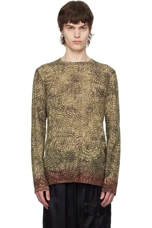 DRIES VAN NOTEN T-shirt kaki en coton à motif graphique imprimé