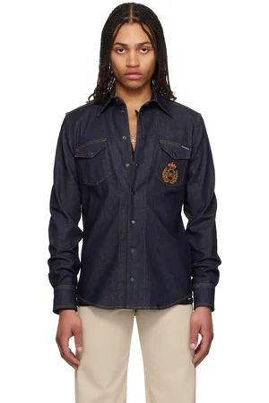 Dolce & Gabbana Chemise bleu marine en denim à armoiries brodées