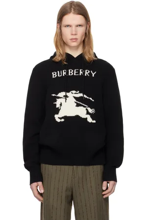 Burberry Pull à capuche noir en laine et cachemire à emblème du cavalier