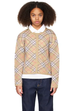 Burberry Enfant | Cardigan beige en alpaga et soie à carreaux