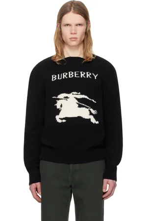 Burberry Pull noir en laine et cachemire à emblème du cavalier