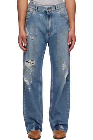 Dolce & Gabbana Jean surdimensionné bleu en coton à écusson à logo