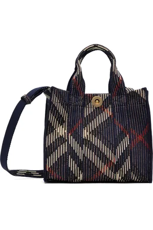 Burberry Mini cabas bleu en tricot à carreaux