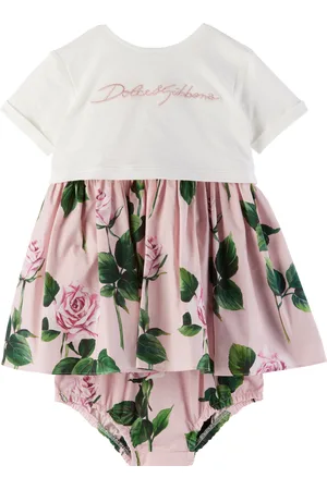 Dolce & Gabbana Bébé | Ensemble de robe et culotte bouffante roses à motif de roses imprimé