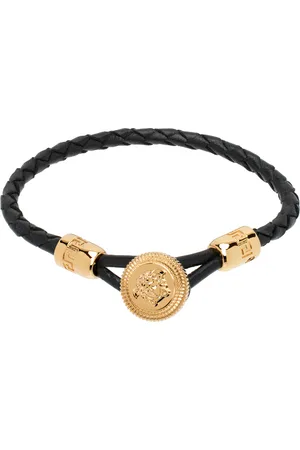 VERSACE Bracelet noir en cuir tressé à logo Medusa Biggie