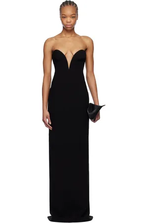 Monot Robe longue noire en crêpe à bustier