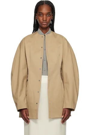 Auralee Manteau brun clair en chino lavé de coton Finx