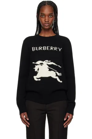 Burberry Pull noir en laine et cachemire à emblème du cavalier