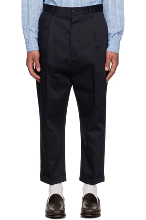 Ami Pantalon carotte surdimensionné bleu marine en coton