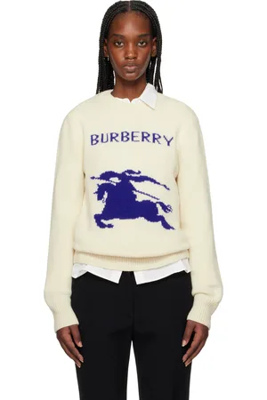 Burberry Pull blanc cassé en laine et cachemire à emblème du cavalier