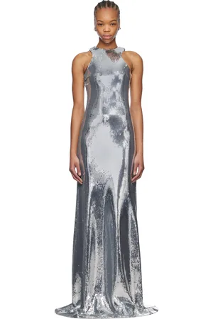 Monot Robe longue argentée à paillettes et à dos nageur