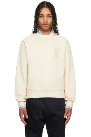 Ami Pull molletonné blanc cassé en coton à écusson à logo Ami de cœur