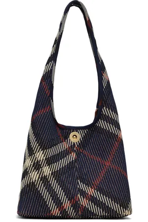 Burberry Petit sac porté épaule bleu en tricot à carreaux