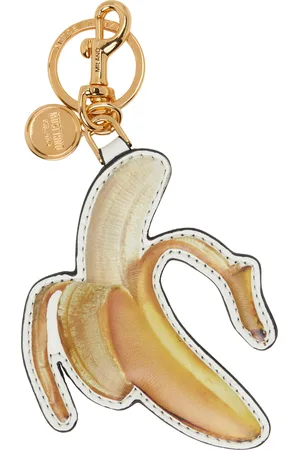 Moschino Porteclé jaune à breloque de banane en cuir de veau