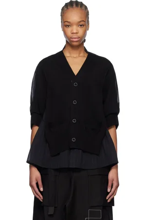 SACAI Cardigan noir en tricot et en voile à torsion élevée