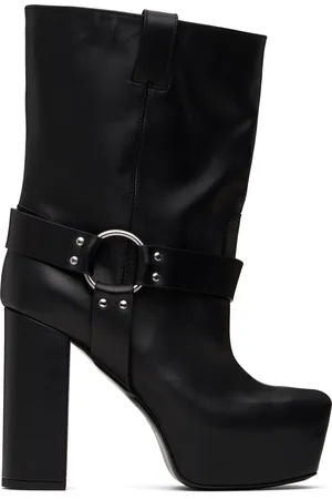 R13 Bottes à talon bottier noires à harnais Sid