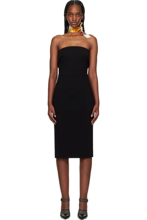 Dolce & Gabbana Robe midi sans bretelles noire en crêpe de laine