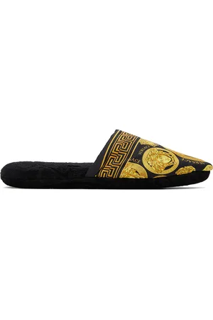 VERSACE Pantoufles noir et doré à motif à logo Medusa Amplified