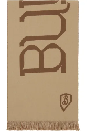 Burberry Écharpe beige et brun en laine à logo