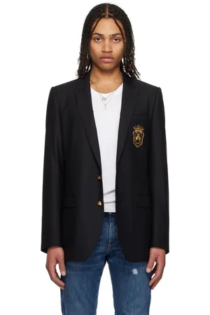Dolce & Gabbana Veston noir en laine et soie à simple boutonnage et à écusson