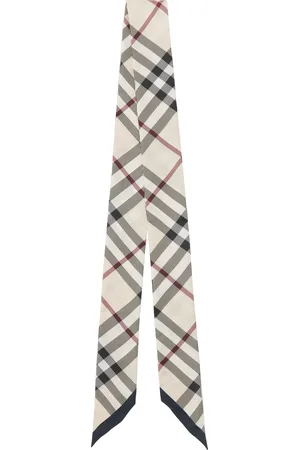 Burberry Foulard étroit beige en soie à carreaux