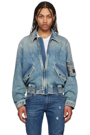 Dolce & Gabbana Blouson aviateur bleu en coton à plaque à logo