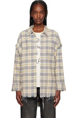 R13 Chemise blanc cassé et jaune à coutures effilochées exclusive à SSENSE