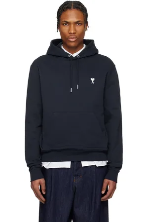 Ami Pull à capuche bleu marine en coton à logo Ami de cœur