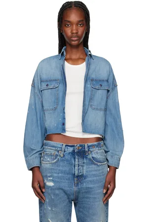 R13 Chemise écourtée bleue en denim