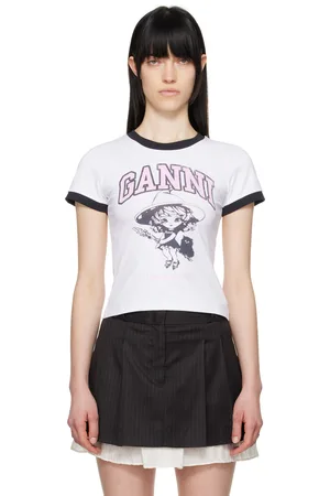 Ganni Micro t-shirt blanc en jersey à image de sorcière