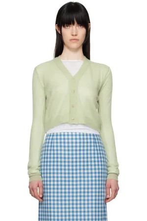 Auralee Cardigan vert en tricot semi-transparent de mohair kid