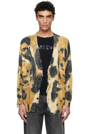R13 Cardigan surdimensionné jaune et noir à motif imprimé
