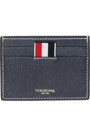 Thom Browne Porte-carte bleu marine en cuir grainé à piqures contrastantes