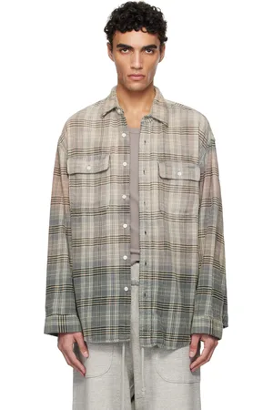 R13 Chemise de travail décontractée beige et bleu