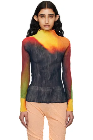Issey Miyake Col roulé Twist orange et bleu marine