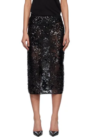 Victoria Beckham Jupe crayon midi noire en filet semi-transparent à paillettes
