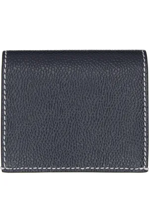 Thom Browne Porte-carte bleu marine en cuir grainé à piqures contrastantes