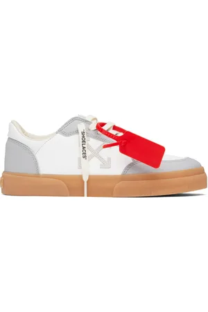 OFF-WHITE Baskets basses blanc et gris en cuir à semelle en caoutchouc vulcanisé